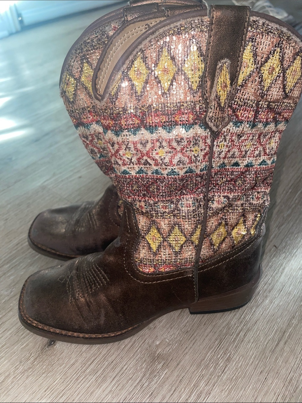 Roper Metallic Brown Cowgirl Boots w/ Multi Aztec Sequins | Toddler Size 12
